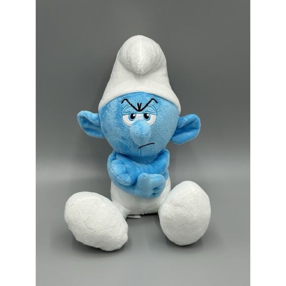 Nanco Smurfs Grumpy Smurf Plush Doll 12” Stuffed Animal Folded Arms - Picture 1 of 10